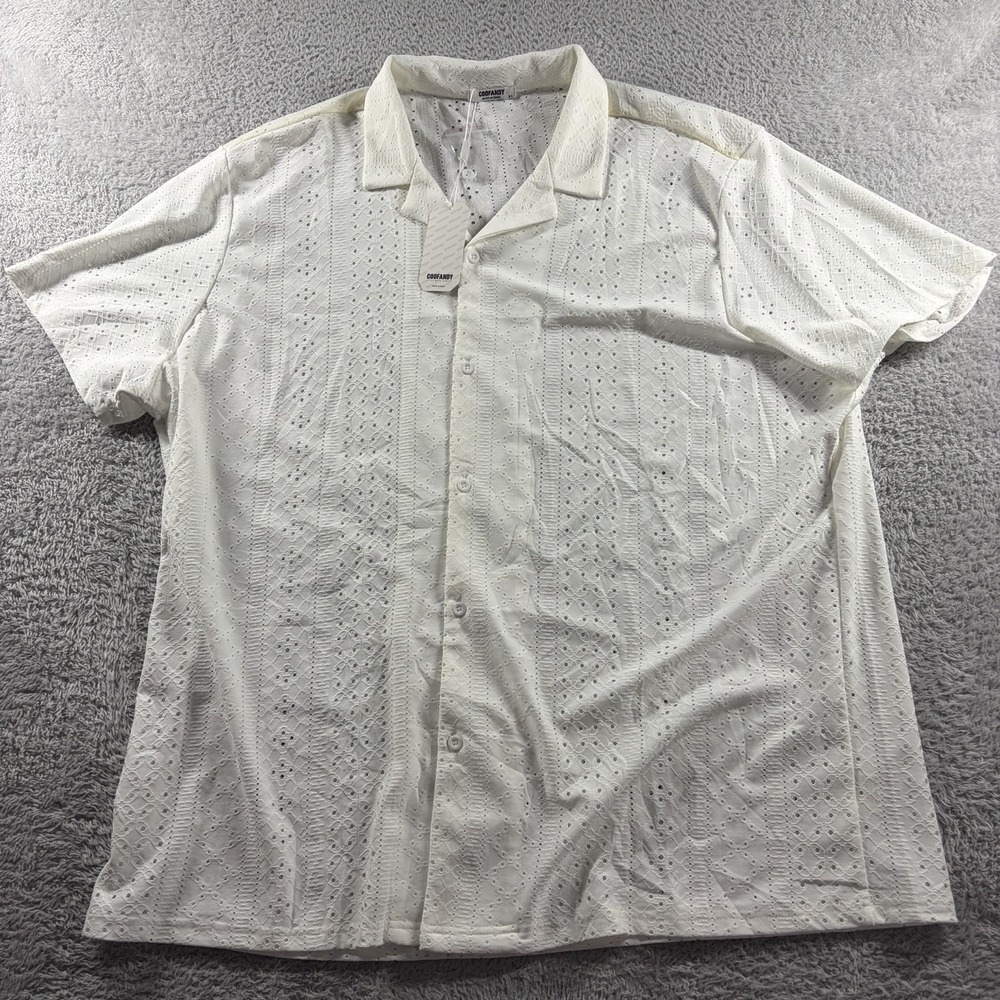 Coofandy Button Up Dress Shirt Mens 3x White Lace Vented Stretch NWT
